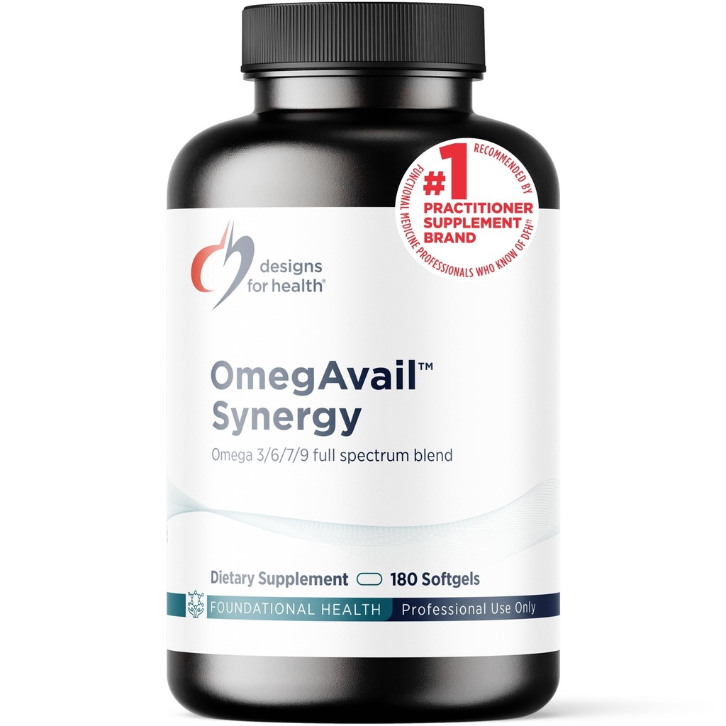 Designs for Health OmegAvail Synergy - Omega Complex för vuxna - Omega 3-6-7-9 Fatty Acids från Borage och Macadamia Oil + Triglyceride (TG) Fiskolja med DHA & EPA (180 Softgels)