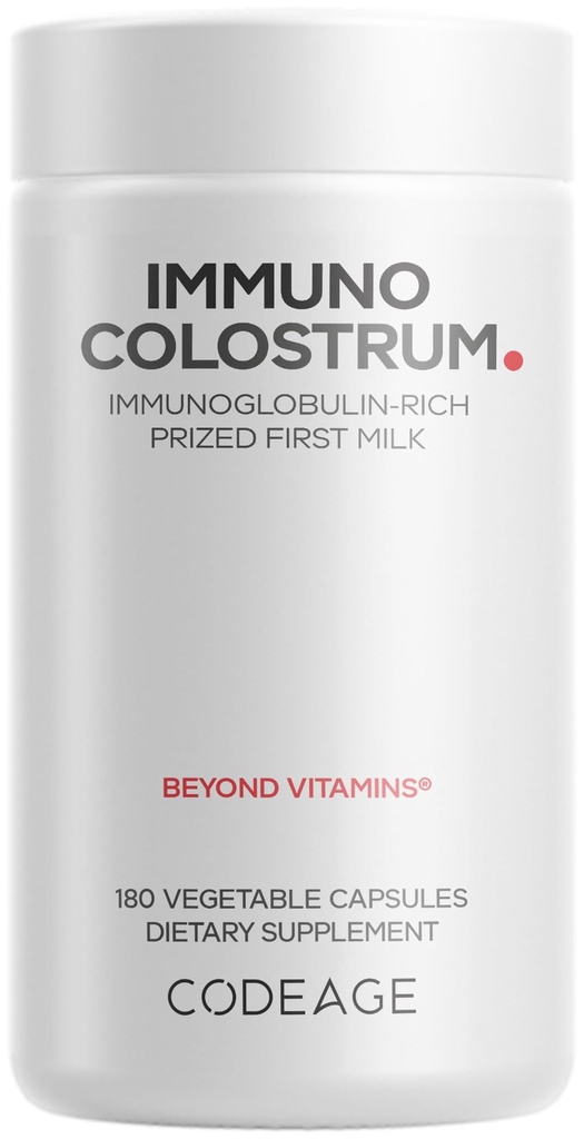 Codeage Colostrum Supplement, Grass-Fed Colostrum - Prisad första mjölk - Grassfinish, Freeze-Dried - Vitaminer, Immunoglobulins, Tillväxtfaktorer - Icke-GMO, Gluten-Free - 180 kapslar