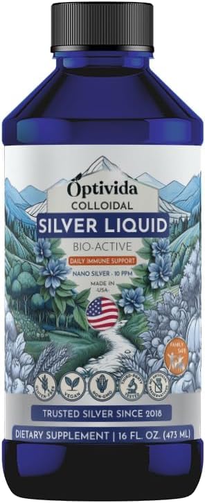 Optivida Health Colloidal Silver Liquid (16 Oz) - Premium Nano Silver Colloidal Supplement för Daily Wellness & Immune Support, Natural Liquid Silver Hydrosol för vuxna och barn, icke-GMO, Gluten-Free