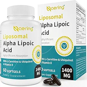 Liposomal Alpha Lipoic Acid 1400mg Softgels, ALA Supplement med L-Carnitine 1000mg, Ubiquinol (Aktiv Q10) 100mg och Vitamin E 10mg, Alpha-Lipoic Acid för antioxidanter, Nerve, Energy 180 Softgels