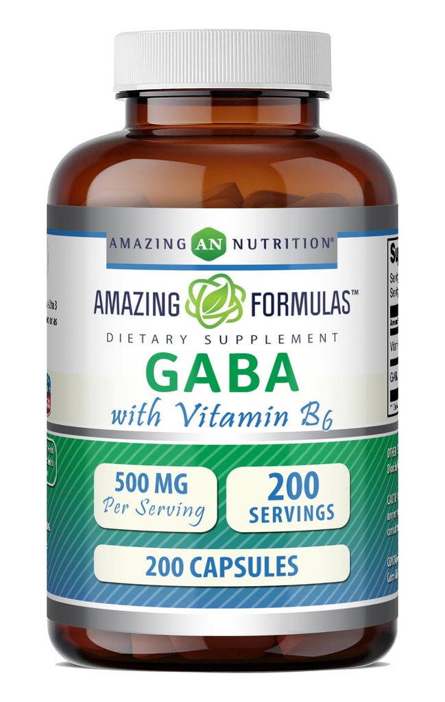 Fantastiska formler GABA med vitamin B6 Supplement | 500 Mg Per Servering | 200 kapslar | Non-GMO | Gluten Free | Tillverkad i USA