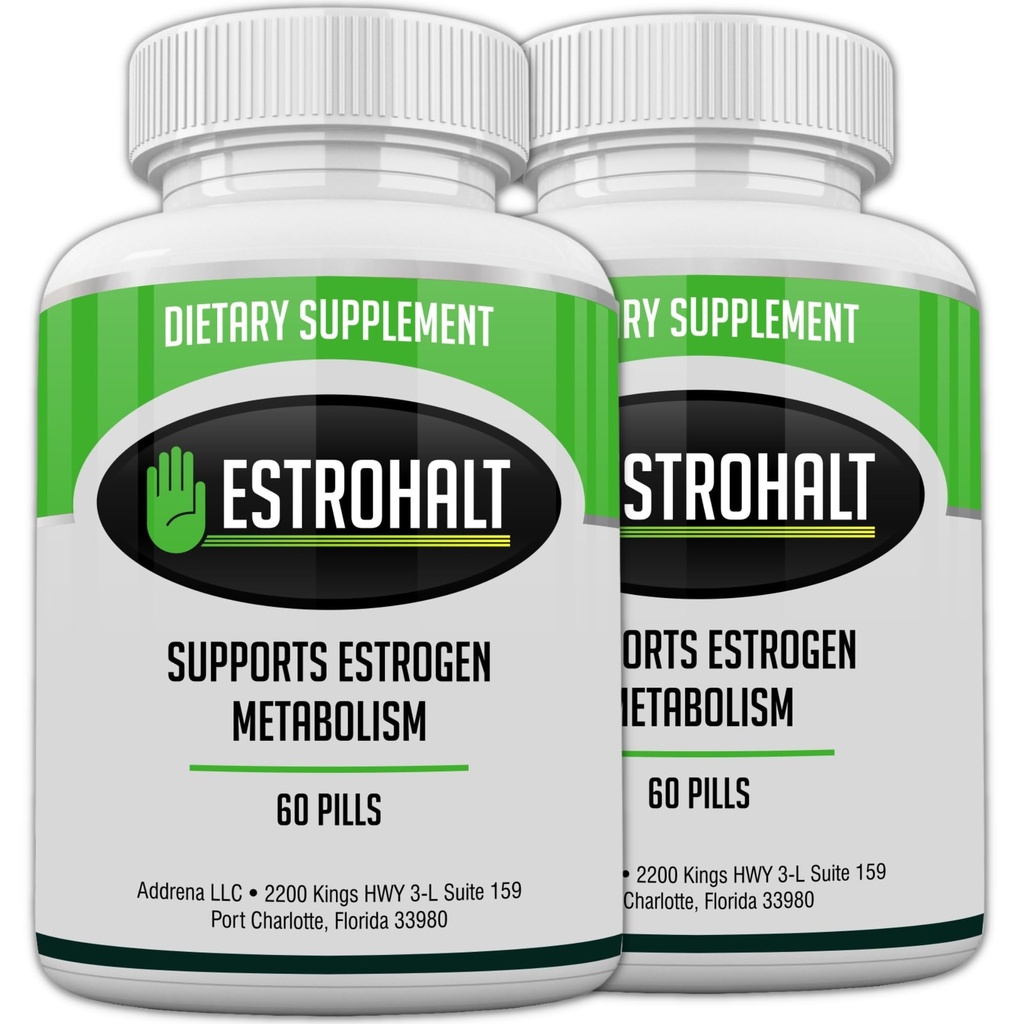 Estrohalt 2 Pack 120 Pills-Best Estrogen Blocker DIM Supplement (Diindolylmetan) och Indole-3-Carbinol (I3C) för kvinnor och män | Natural Aromatase Inhibitor Vitamin för att hjälpa PCOS, Menopause och PMS