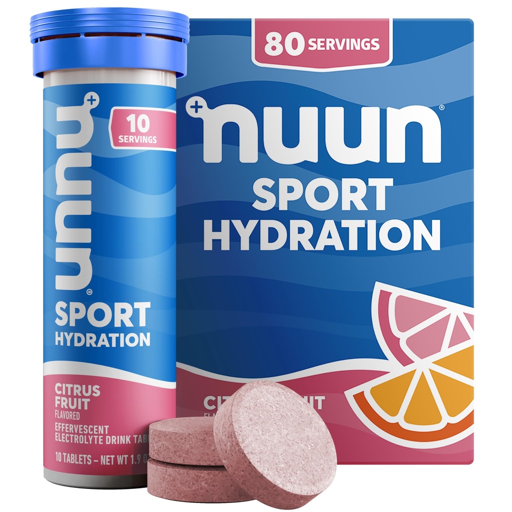 Nuun Sport Electrolyte tabletter med Magnesium, Calcium, kalium, klorid och natrium, Gluten Free & Vegan, Citrus Fruit, 8 Pack (80 portioner totalt)