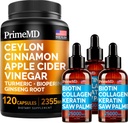 4-i-1 Liquid Biotin Collagen Keratin Saw Palmetto Drops (2 fl oz - 3 Pack) & 5-i-1 Ceylon Cinnamon w Turmeric & Ginseng Root (120ct) Bundle - Hair, Skin, Nails, & Immune Support Supplement
