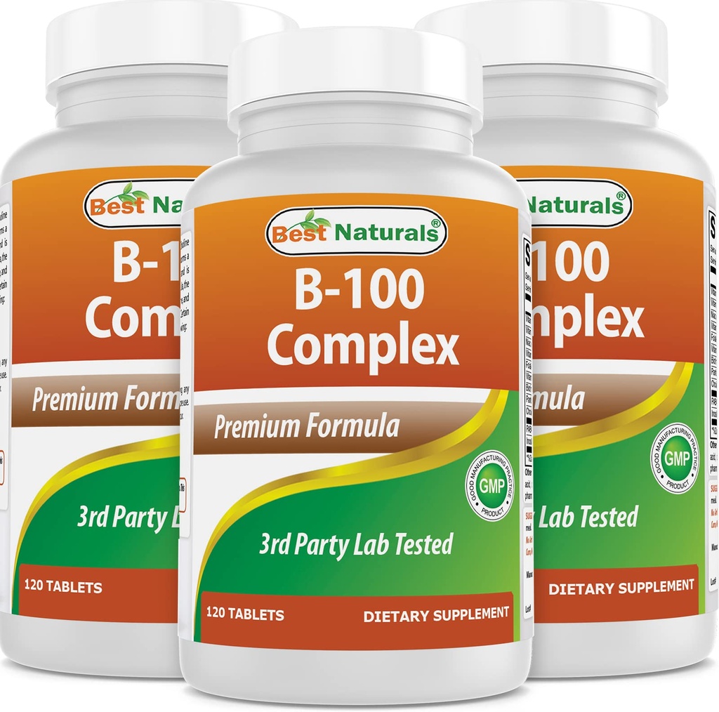 Bästa naturliga B 100 Komplex 120 tabletter (B Komplex Vitaminer) (120 greve av 3)