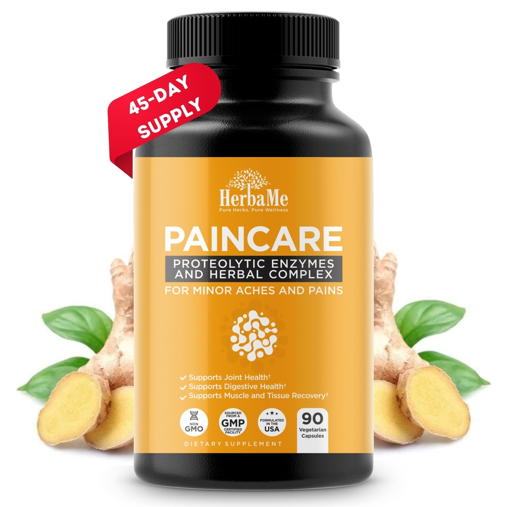 HerbaMe Proteolytic Enzymes Supplement with Serrapeptase - Devils Claw, 90 Capsules, Promotes Joints Relief, Muscle and Tissue Health with Lasting Mobility, Athletes Post Workout Recovery Support