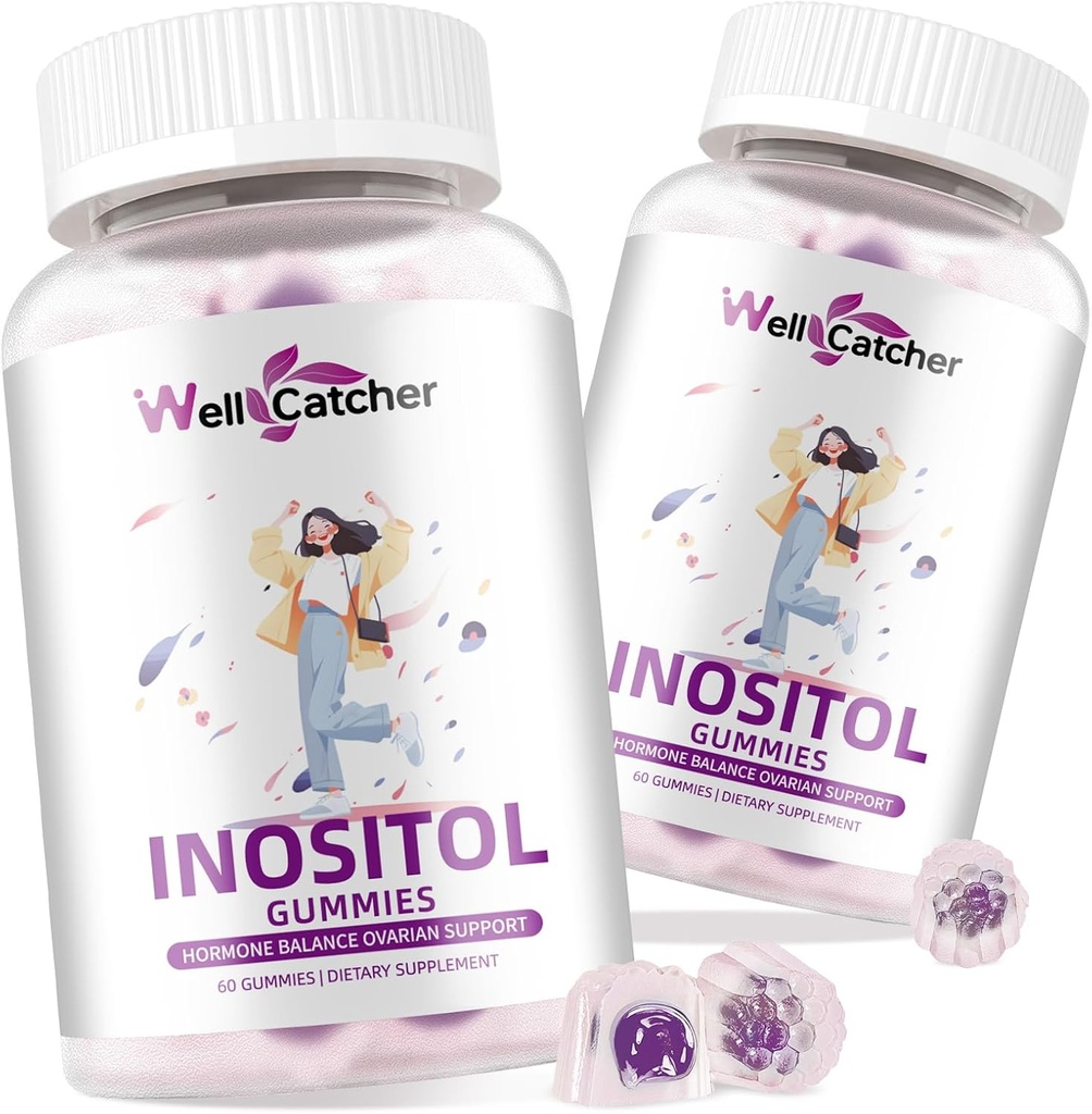 Inositol Gummies Myo-Inositol & D-Chiro Inositol Ideal 40:1 Ratio Inositol Supplement med Omega-3 Vitamin D3 Supports Healthy Ovulation Cycle Regularity Grape Flavor 2 Packs