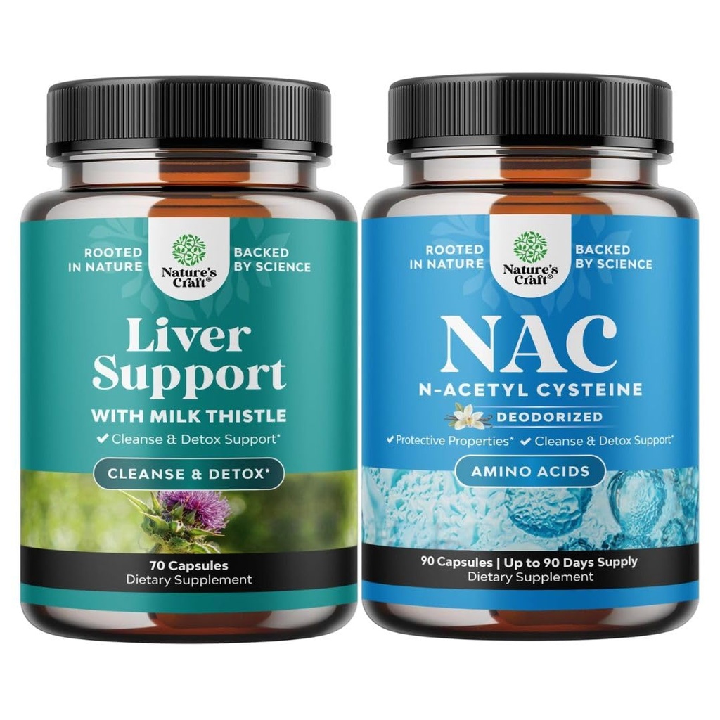 Bundle of Liver Cleanse Detox & Repair Formel och NAC Supplement N-Acetyl Cysteine 600mg - Herbal Liver Support Supplement med mjölk Thistle - Hög Absorption NAC 600 mg kapslar Glutathione