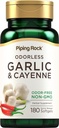 Piping Rock Odorless Garlic Softgels | 180 Softgels | Tillägg med Cayenne Extract | Allium Sativum | Non-GMO, Gluten Free