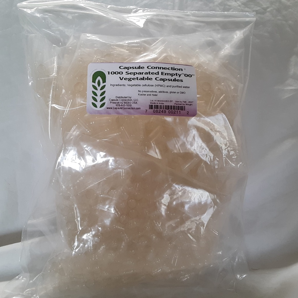 Capsule Connection 1000 Separerade tomma vegetabiliska kapslar, 00 "Size, Vegan & Vegetarian återförsäljbar väska