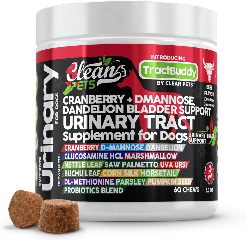 Cranberry för hundar Urinary Tract Support | D-Mannose UTI Bladder Stones Dandelion Glucosamine HCL Marshmallow Nettle Leaf Saw Palmetto Uva Ursi Buchu Horsetail Methionine Parsley Supplement