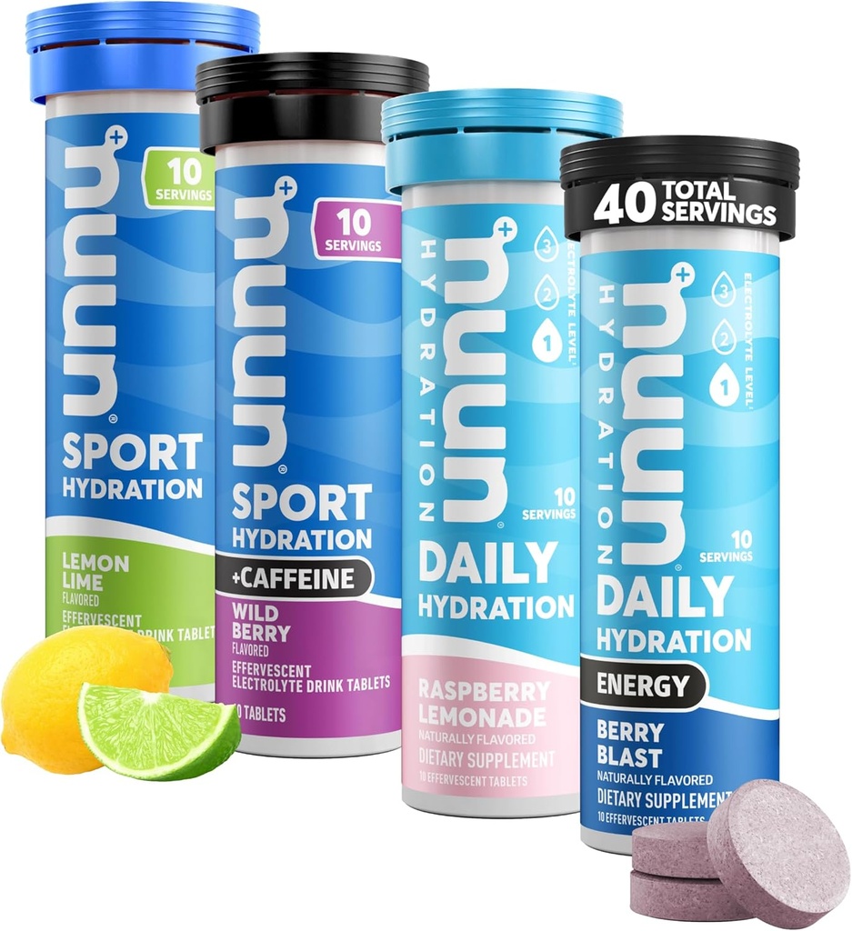 Nuun Hydration Electrolyte tabletter - Upplösbar i vatten, komplett paket | 5 Essential Electrolytes för Hydration | 1g Sugar Drink Mix | Vegan, Non-GMO | 4 Pack (40 Total Servings)