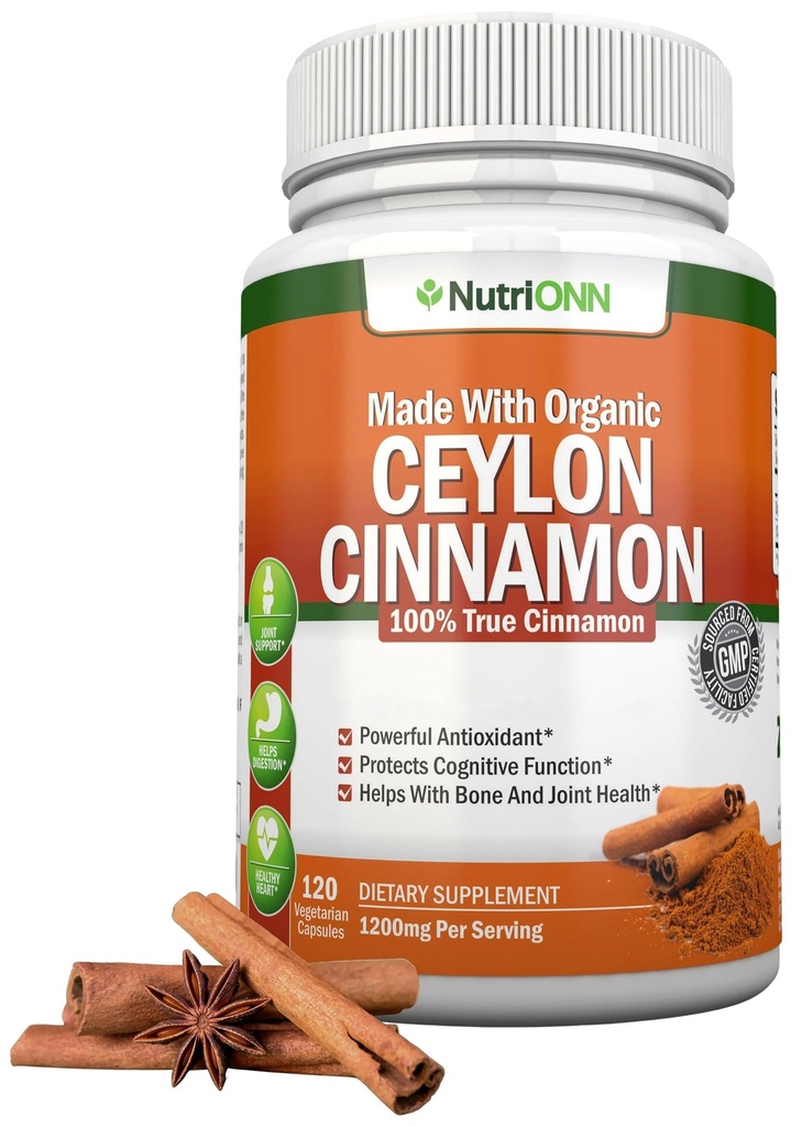 Organisk Ceylon Cinnamon 1200 mg | 120 Vegan kapslar | True Cinnamomum verum från Sri Lanka | Non-GMO, Third-Party Lab Tested, Low Coumarin, GMP Certified