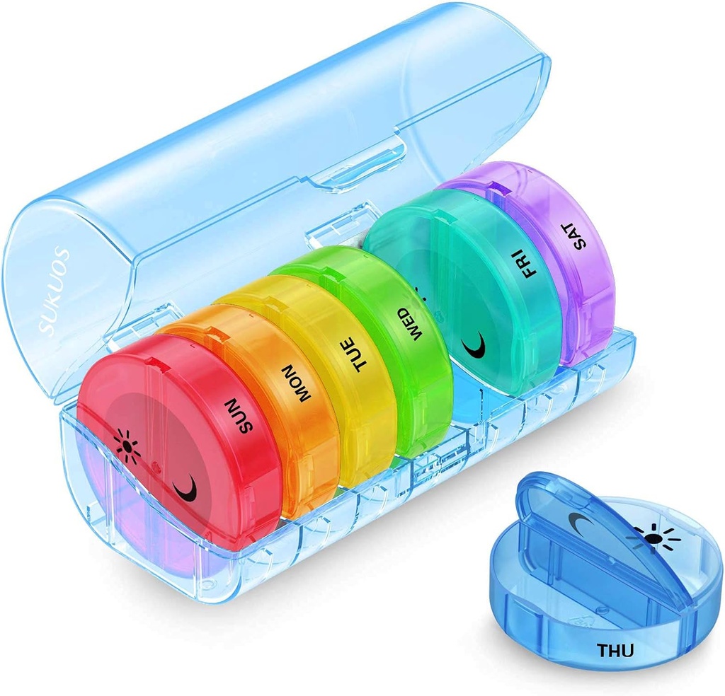 Sukuos Large Weekly Pill Organizer 2 Times a Day, Daily Pill Box 7 Day Easy to Open with Double Protection, AM PM Pill Case for Medicine/Vitamin/Fish Oil/Supplements (Blå)