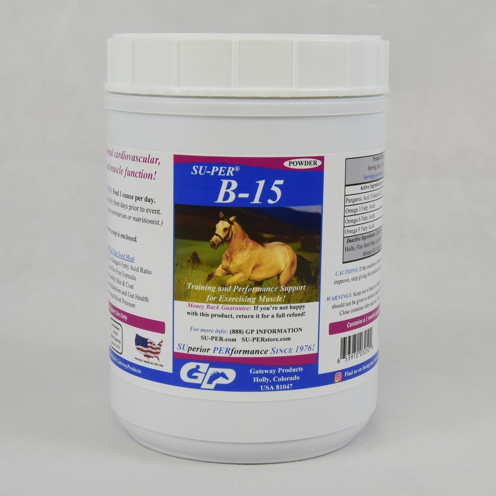 SU-PER B-15 Vitamin Supplement för hästar - Equine Vitamin B-15 Pulver för prestationsstöd - 2,5 pund, (2 Pack)