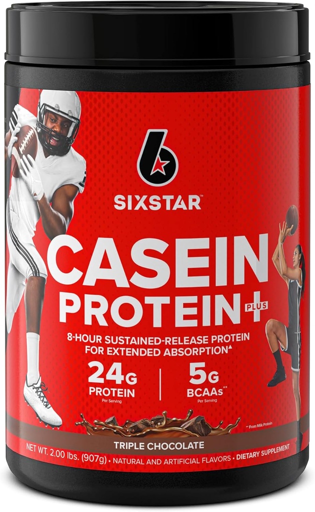 Six Star Casein Protein Powder Elite Casein Protein Powder Slow-Digesting Micellar Casein Protein Powder för Muscle Gain Triple Chocolate Protein Powder, 2 lbs (26 portioner) (Package May Vary)