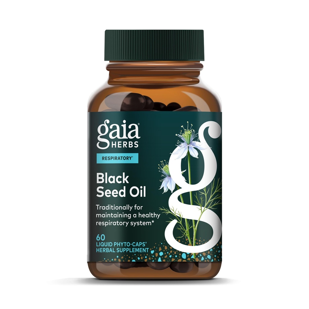 Gaia Herbs Black Seed Oil - Cold-Pressed Capsules for Lung, Respiratory och Antioxidant Support - med organisk Nigella Seed Oil - Herbal Supplement - 60 Vegan Liquid Phyto-Capsules (30-Day Supply)