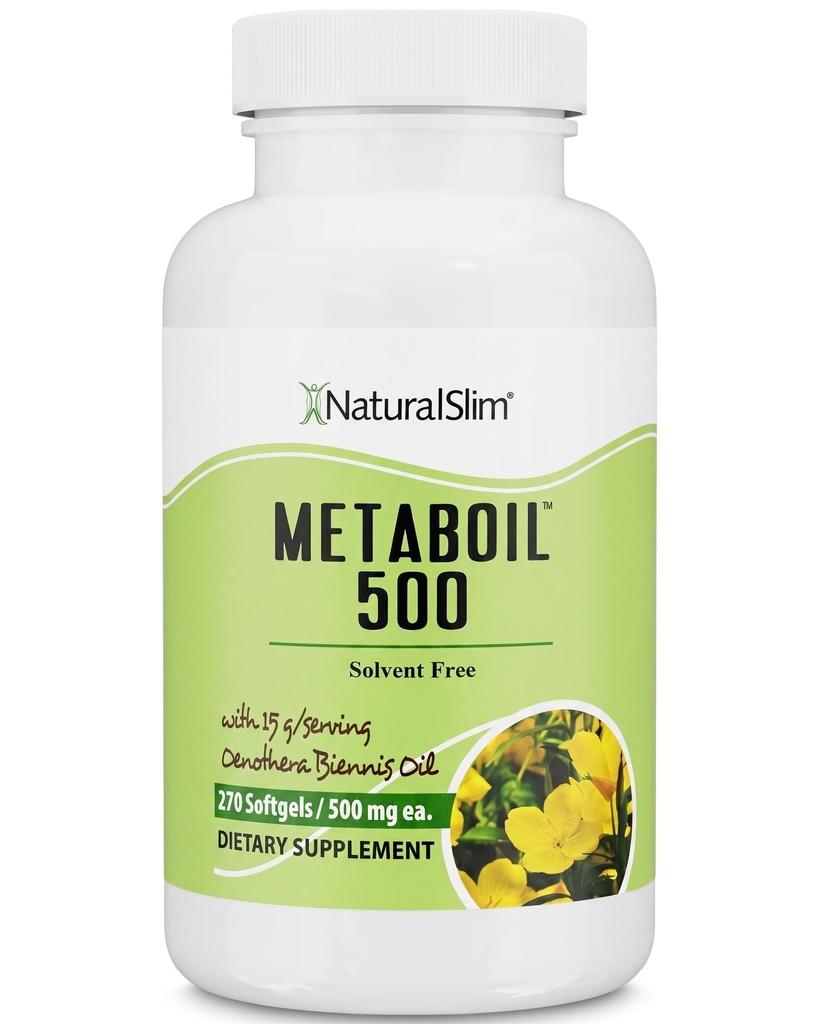 NaturalSlim Evening Primrose Oil för kvinnor 1500mg från Cold Pressed Oil - Metaboil 500 GLA Supplement Gamma Linolenic Acid för kvinnors hälsa, metabolism, hjärt- och hudhälsa - 270 Softgels