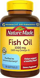 Fiskolja 1000 mg, 90 Softgels, Omega 3 Supplement för hjärthälsa,