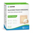 AUVON Silicone skumklänning med stor limgräns, 3 "x 3" 10 Packs sårband med hög absorbens, vattentäta silikonskumplattor för sårvård och skydd Plus kudde