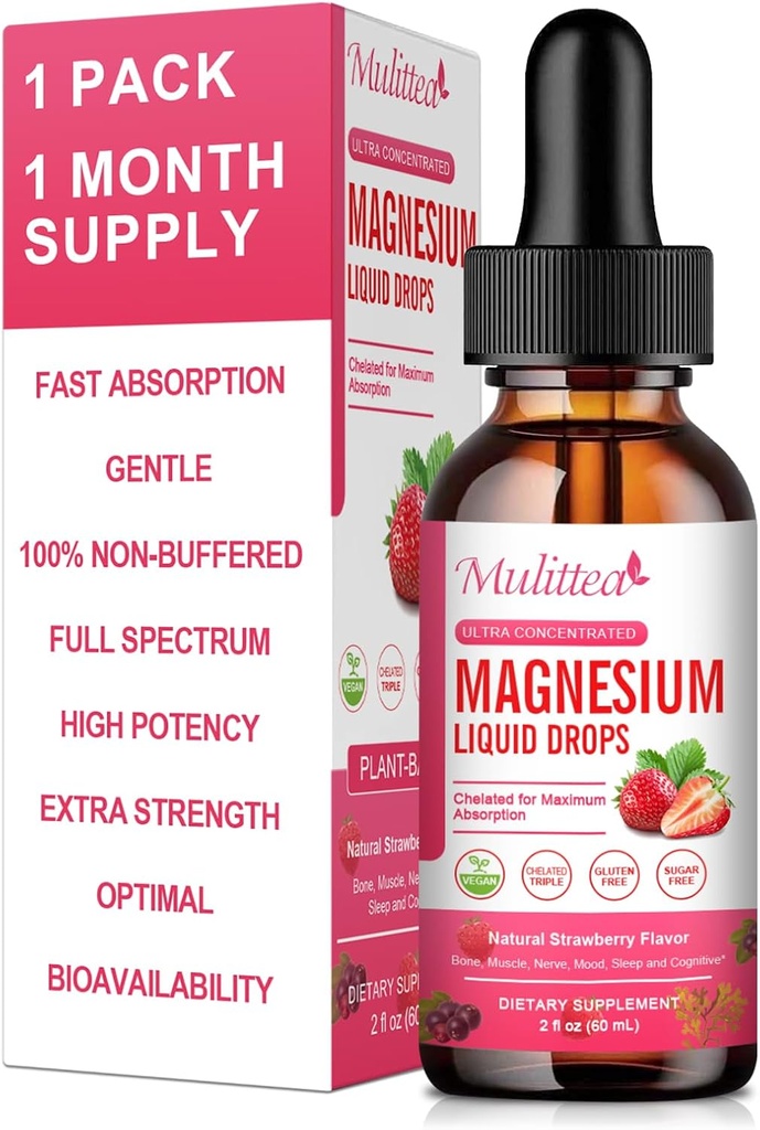 Magnesium Glycinate Liquid, High Potency Magnesium Glycinate, Citrate, Sugar Free Vegan Non-GMO Complex Supplement främjar Nerv, Relaxation, Muscle, Sleep Support*