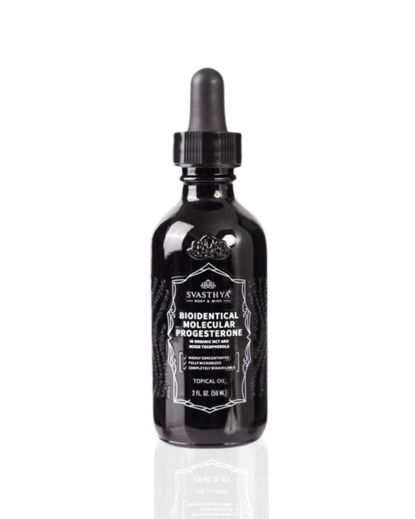 Svasthya Body & Mind Molecular Progesterone Liquid - Hormonal Balancing Oil, Menopause Relief, All Natural Derived från Mexican Yam - 5,5% Progesteron för kvinnor Vitamin E Oil - 2 Fl Oz