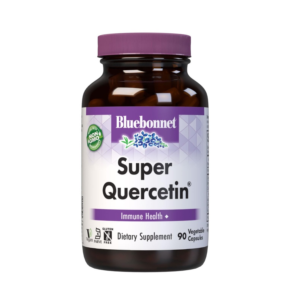 Bluebonnet BB-553 Nutrition Super Quercetin Vegetable Capsules, Vitamin C Formel, Bäst för Seasonal & Immune Support, Non GMO, Gluten Free, Soy Free, Milk Free, Kosher, White, 90 Count (Pack of 1)