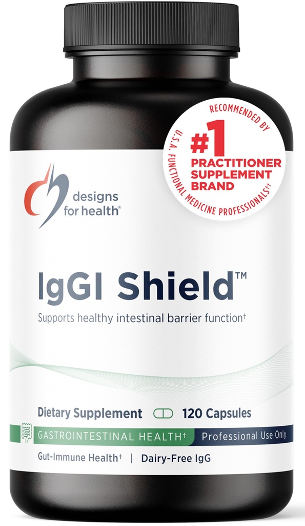 Designs for Health IgGI Shield - Gut Health & Immune Support Powder med Dairy-Free ImmunoLin Immunoglobulin och NAG - Hjälp Bind & Ta bort gifter och befästa tarmbarriären (120 kapslar)