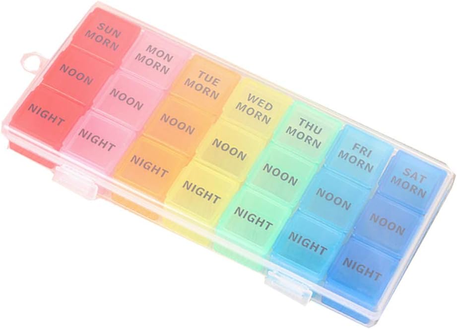 Pill Case Pill Clear Organizer Box Pill Organizer 7 Day (3 gånger om dagen) Weekly Pill Box 21 Slots Medication Organizer med Push Button för Medication Clear Container Case