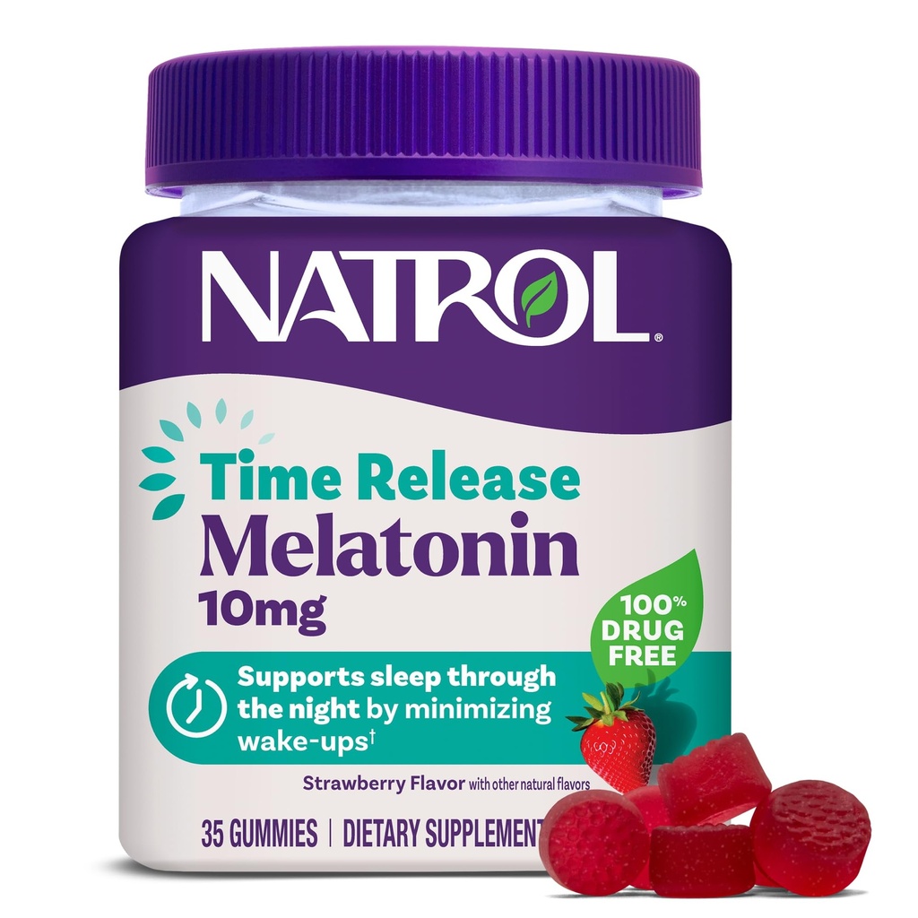 Natrol 10 mg Melatonin Gummies, Time Release Sleep Gummies för vuxna, Minimera Wake Ups, Strawberry-Flavored, 35 Count, 35 Day Supply