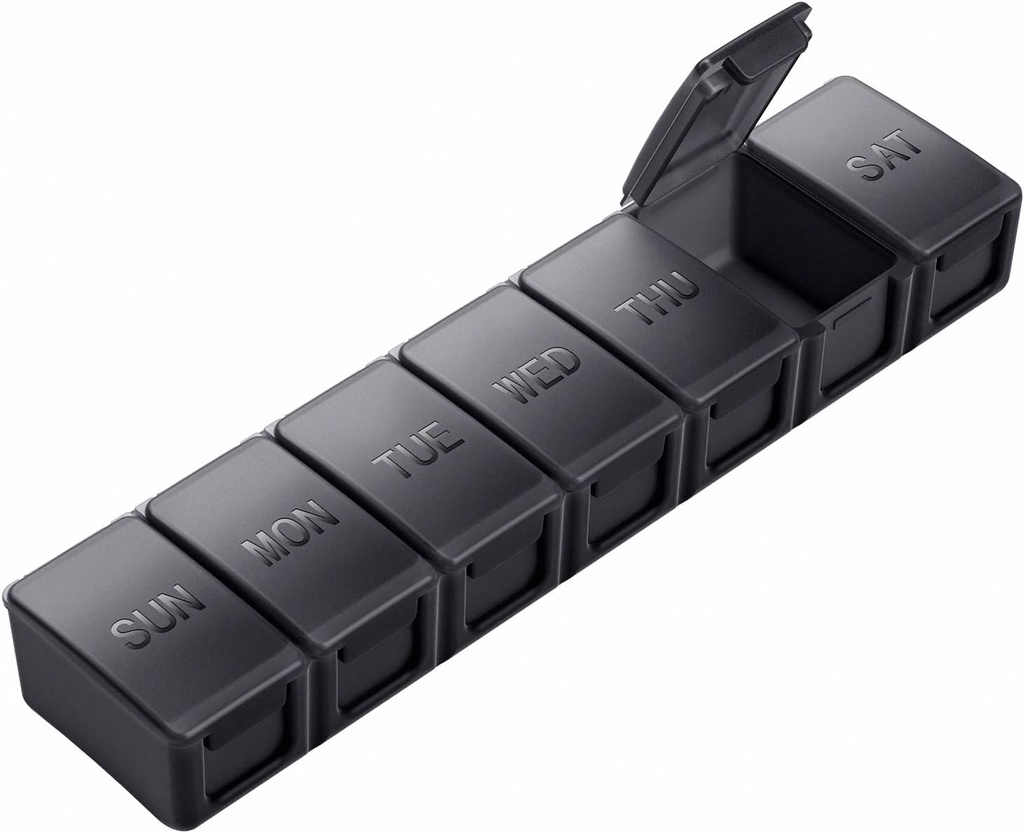 Extra stor Pill Organizer Veckovis, KAPENS Daily Pill Case Box Large Capacity Compartments, 7 Day Pill Containers for Medicine Supplements Vitamin Fish Oil, Black