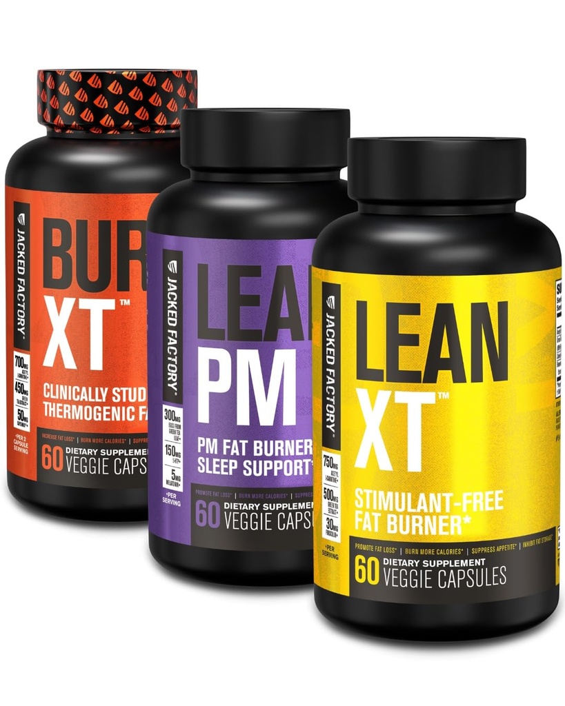 Burn-XT Thermogenic Fat Burner, Lean PM Nighttime Fat Burner & Sleep Aid, Lean-XT koffeinfri fettbrännare