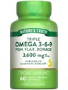Naturens sanning Triple Omega 3-6-9 Softgels | 3600mg | 60 greve | Fisk, Flax, Borage Oils | Icke-GMO & Gluten Fri Supplement