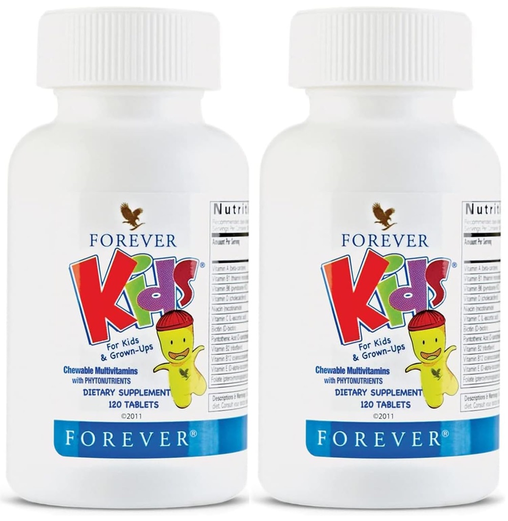 Forever Living - Kids Chewable Multivitamin - Grape smak för hälsosam tillväxt och utveckling - Inga konstgjorda smaker - 120 tabletter