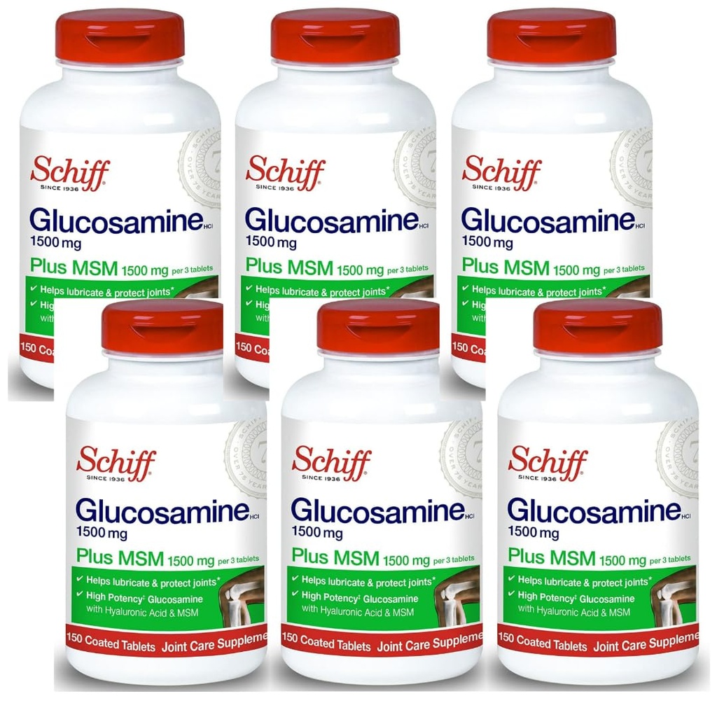 Schiff Glucosamine 1500mg Plus MSM och Hyaluronic Acid, 150 tabletter - Gemensamt tillskott (Pack of 6)