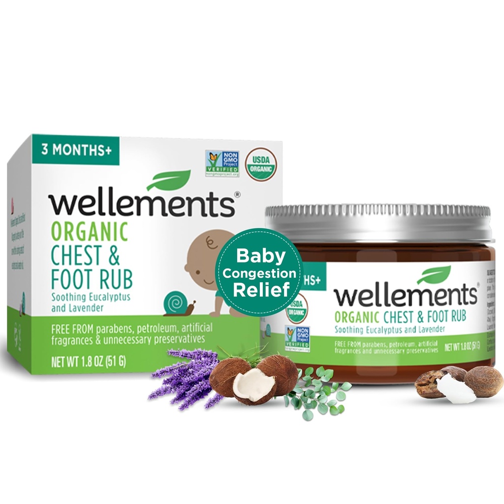 Wellements Organic Baby Chest & Foot Rub för 3 månader + (1,8 Fl Oz) | Soothes & Comforts | Baby trängsel lättnad * med Eucalyptus och Lavender | Fri från Petroleum, Menthol och artificiell doft