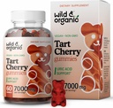 Wild & Organic Tart Cherry Gummies 7000 mg - Tart Cherry Extract Supplement för Uric Level Support - 60 Vegan, icke-GMO Chews