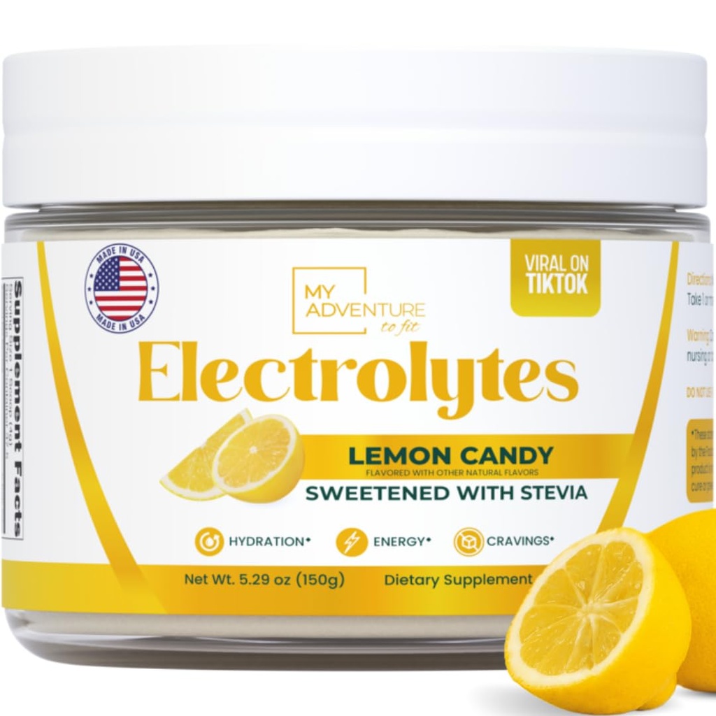 Zero Sugar - Lemon Candy Electrolytes Powder - Uppfriskande Hydration - Koffeinfri energi med alla naturliga ingredienser - Vegan, Keto & Paleo - Sugar Free Electrolytes Powder Drink Mix - 37 portioner