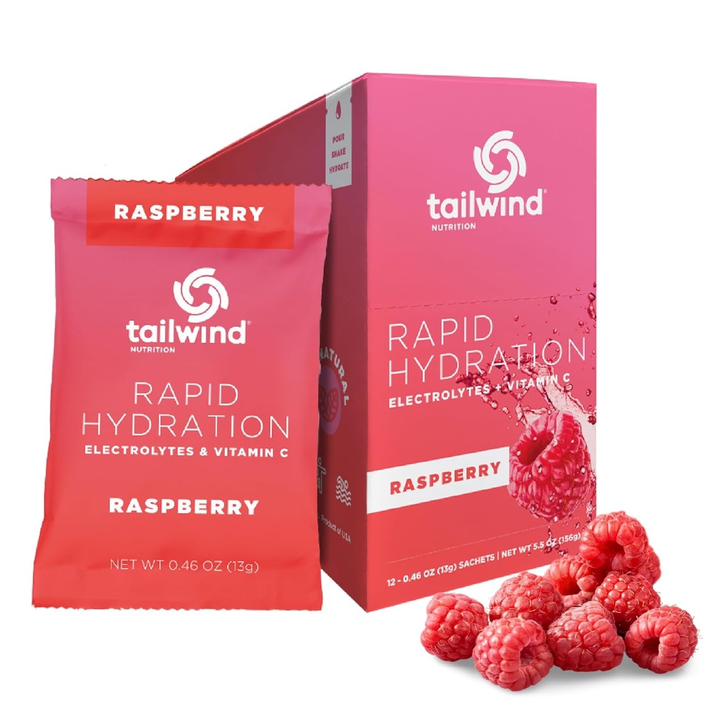 Tailwind Nutrition Rapid Hydration, Electrolyte & Hydration Powder, Vitamin C & Sea Salt Exercise Workout Mix, Raspberry, Pack med 12 Sticks