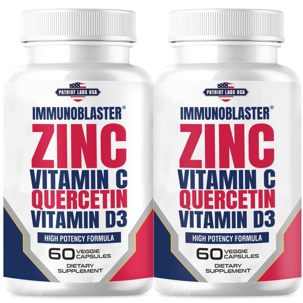 (2 Pack) ImmunoBlaster Zink Quercetin 500mg med vitamin D och C Antioxidant Immune Support High Potency Quercetin Zink Supplement för män och kvinnor - Gluten, Soja och Dairy Free - 120 greve (Twin Pack)