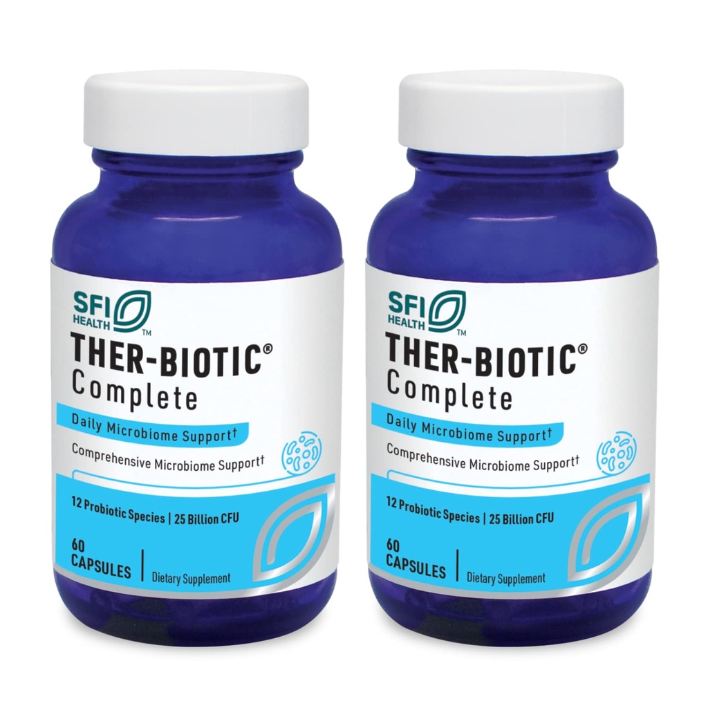 Klaire Labs SFI Health Ther-Biotic Complete - Hypoallergen Probiotics for Women & Men - Acid-Stable Probiotic Supplement - 12 Species for Immune & Digestive Health - 25 Billion CFU (2 Pack)