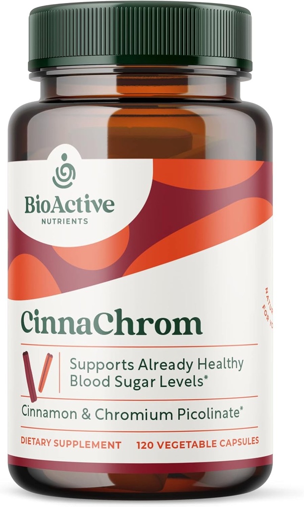 BioActive Nutrients CinnaChrom Dietary Supplement - Chromium Picolinate, Cinnamon Capsules - naturliga ingredienser för övergripande hälsa - Vegetabiliskt tillskott, Gluten-Free, 120 kapslar