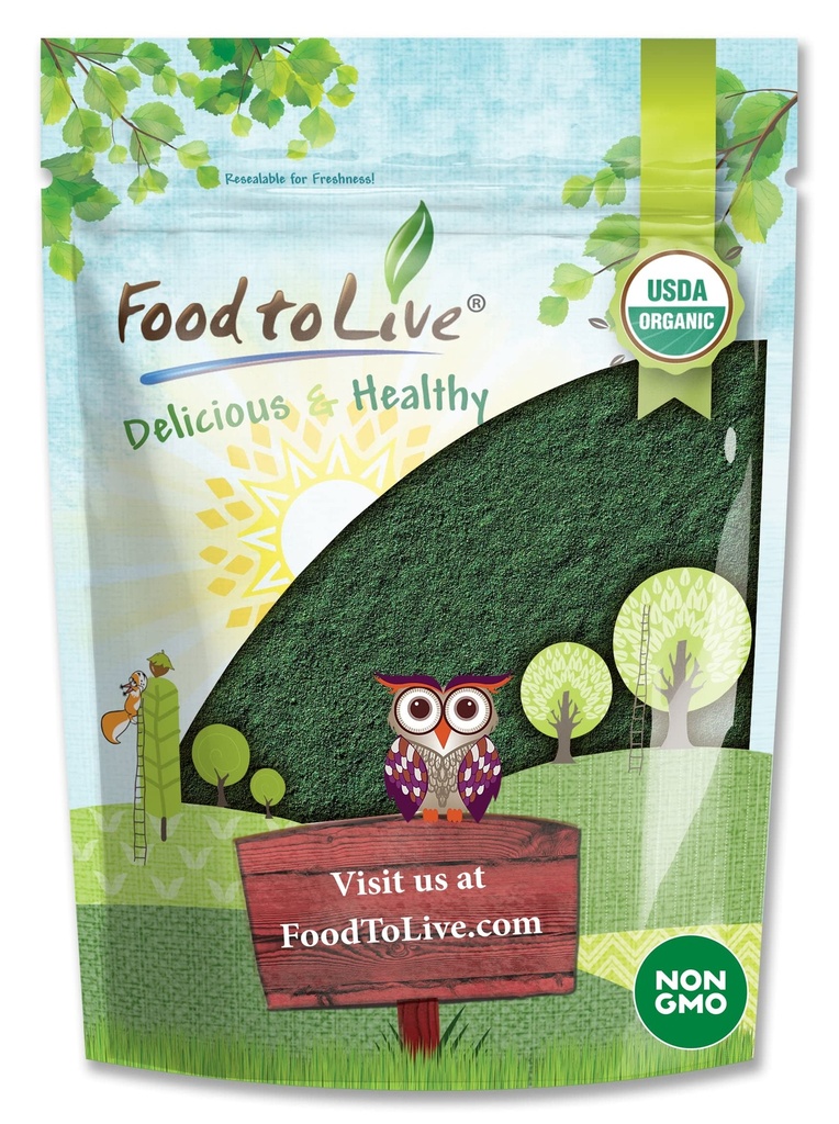 Mat till levande organiska Spirulina pulver, 1 pund - Icke-GMO, Kosher, Raw Blue-Green Algae, Vegan Superfood, Bulk, Irradiated, Pure Vegan Green Protein, Rich i vitaminer och mineraler, bra för drycker