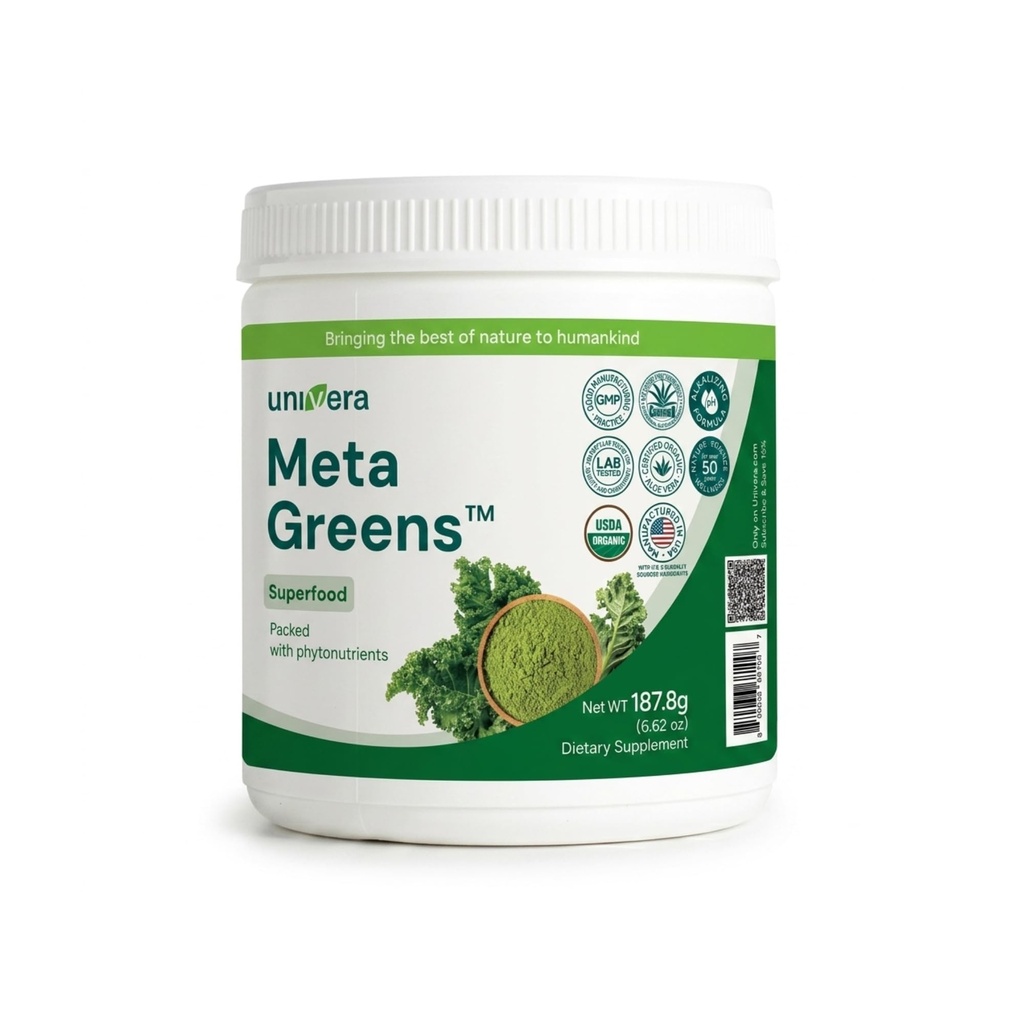 Univera Metagreens, Green Superfoods Blend Powder, Smoothie Mix med organisk Spirulina, Vital Antioxidanter, Alkalize, Detoxify, Vegan, Non-GMO, 30-Day Supply.