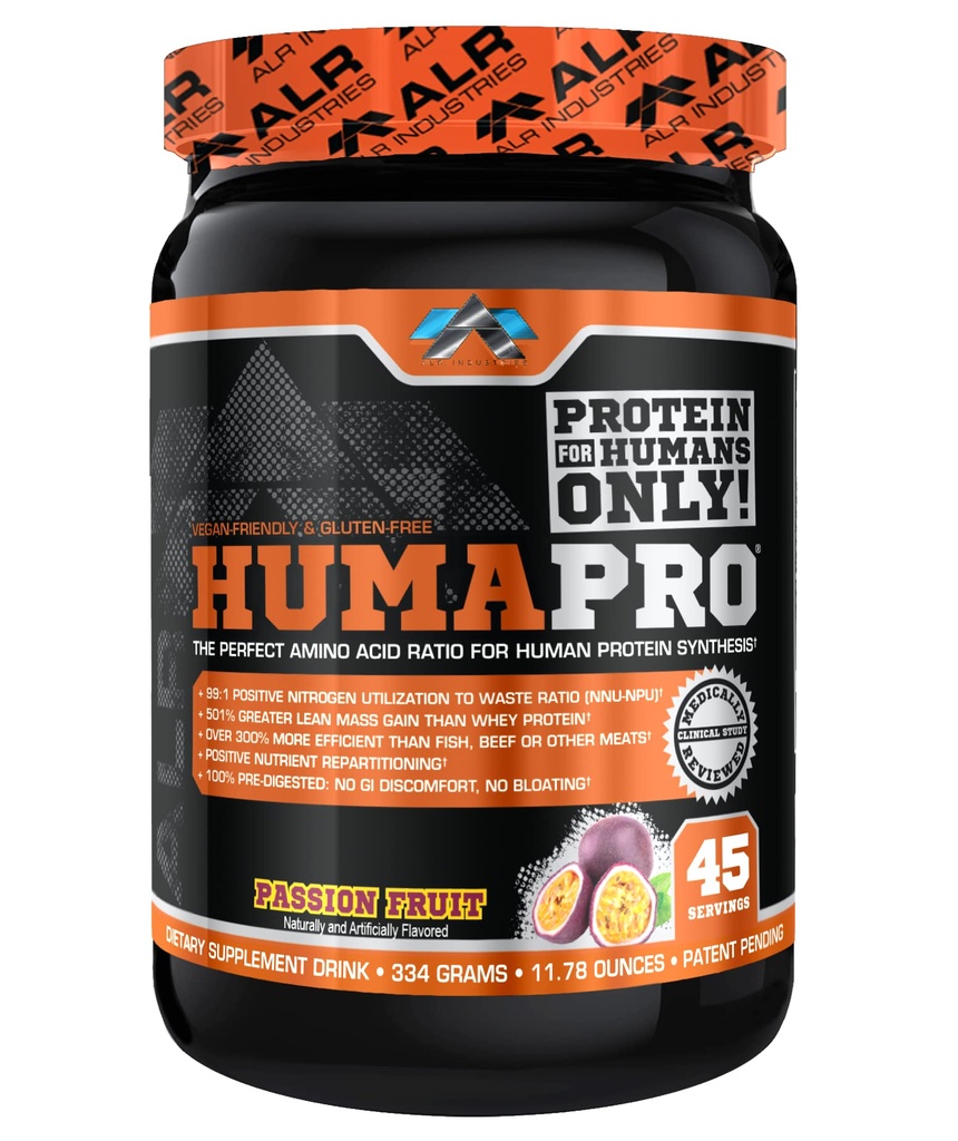 Humapro | Aminosyror Protein Matrix för människor | 99% Utilization för Lean Muscle | Vegan, Gluten Free | 334g / 45 portioner (Passion Fruit)