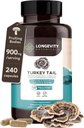 Organiskt Turkiet Tail Mushroom kapslar Tillägg (240) | Pure Fruiting Body 10:1 Hög styrka Extract | 50% Beta-D Glucans | 9,000mg Raw Equivalent Per Servering | Immune, Gut & Microbiome Support
