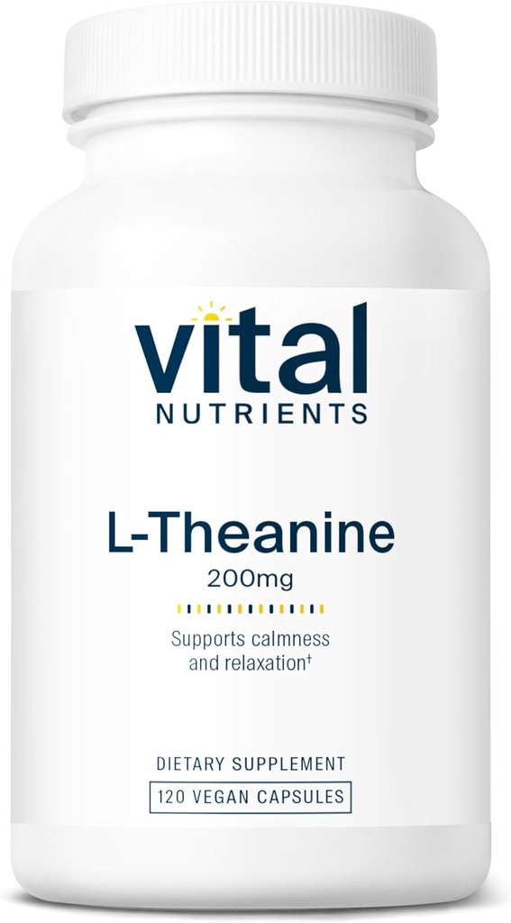 Vital Nutrients L-Theanine 200mg | Vegan Supplement | L Theanine Supplement stöder normala stressnivåer och kognitiv funktion * | Gluten, Dairy och Soy Free | 120 kapslar