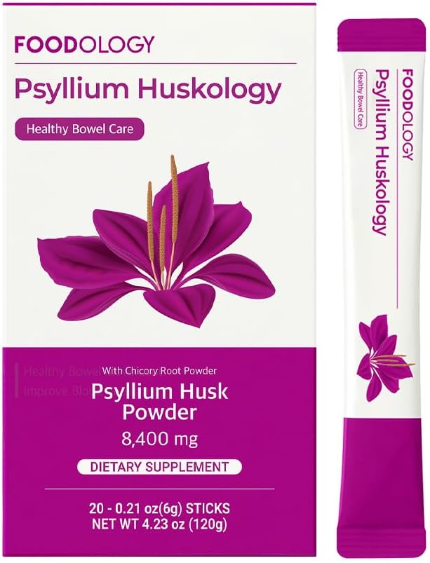 FOODOLOGY Psyllium Huskology (20 Sticks, 10 Days) - Herbal Psyllium Husk Supplement för förstoppningshjälp, Gut Health. Plantbaserad kostfiber, maximal styrka 7 200mg.