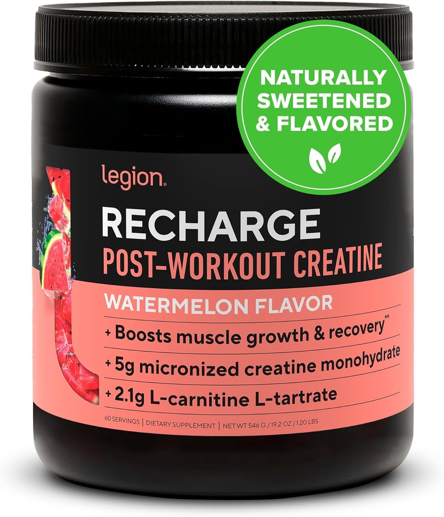 LEGION Athletics Recharge Post Workout Supplement - All Natural Muscle Builder & Recovery Drink med kreatinmonohydrat. Naturligt sötad och smaksatt, säker och hälsosam (Watermelon, 60 portioner)