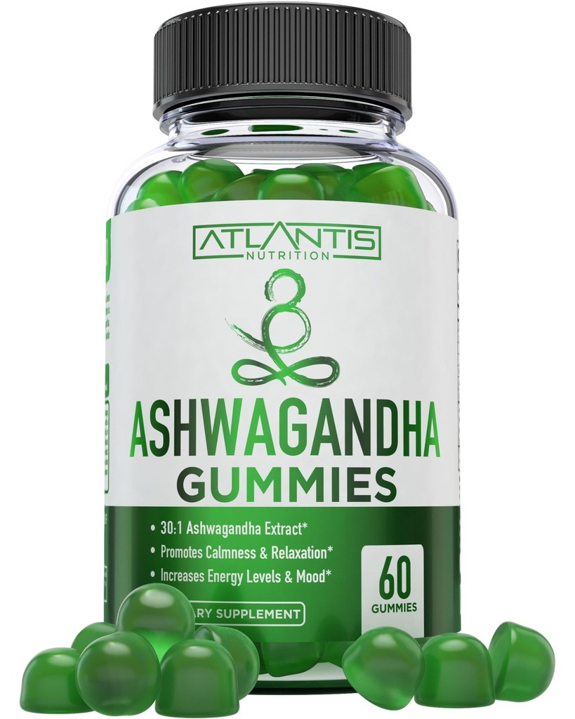 Atlantis Nutrition Ashwagandha Gummies - 1500 MG Per Servering - Främjar lugn, förbättrar humör, ökar energinivåer och stärker immunsystemet - formulerat med vitamin D & Zink - Vegan | 60 greve
